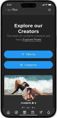 Fansly clone creator discovery screen with content creator listings, category filters, and creator exploration options