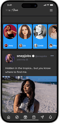 Fansly clone home feed screen with creator stories, content updates, and personalized creator content discovery
