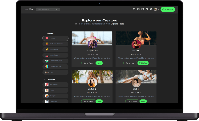 Fanvue clone creator discovery screen
