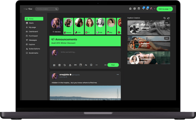 Fanvue clone creator home feed screen