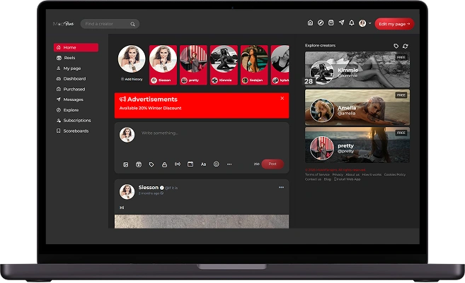 OnlyFans clone content feed screen with creator posts