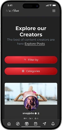 OnlyFans clone creator discovery screen with content categories