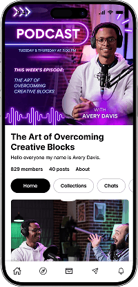 Patreon clone podcast creator page with membership community