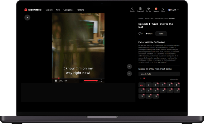 ReelShort clone web video player screen with episode playback
