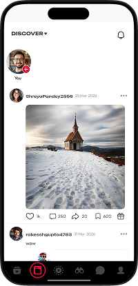 Triller clone social feed screen with image posts, creator updates, and engagement metrics
