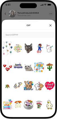Clapper clone GIF selector allowing users to search and send animated stickers in chats
