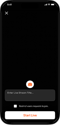 Clapper clone live streaming setup screen with stream title and audience request controls