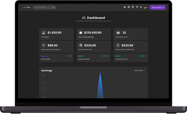Fancentro clone creator dashboard screen