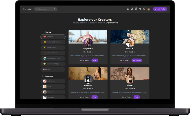 Fancentro clone creator discovery screen