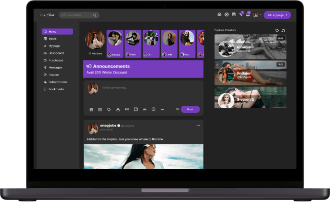 Fancentro clone creator home feed screen