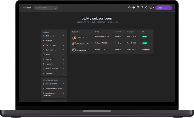 Fancentro clone creator subscribers screen