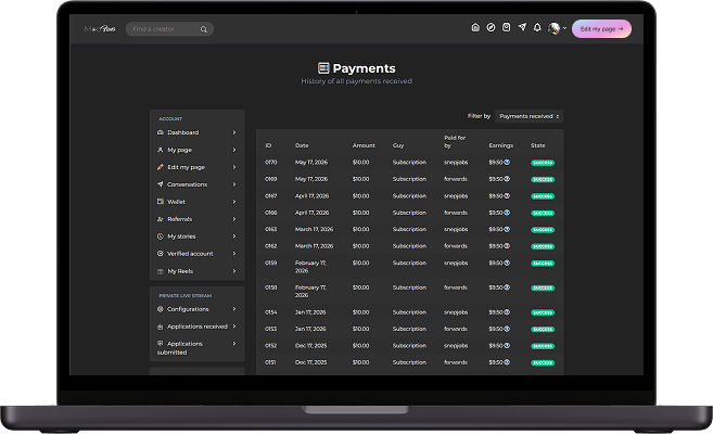 Fanfix clone creator payments screen