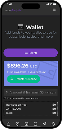 FansCentro Clone User managing wallet balance and subscription payments in the app