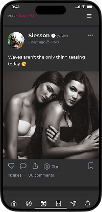 LoyalFans clone home feed screen displaying creator posts, stories, likes, comments, and tipping options