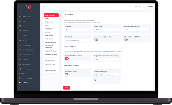 RedNote clone app settings screen