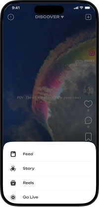 RedNote clone content creation menu screen