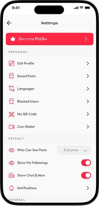RedNote clone user settings screen