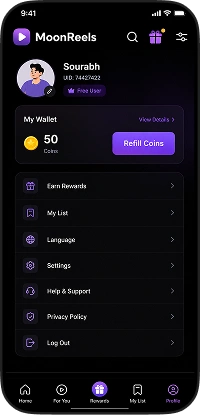 DramaBox clone app profile screen with wallet