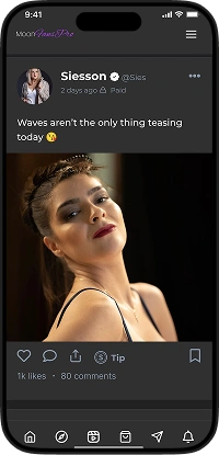 ManyVids clone fan app feed screen showing creator posts, media content, likes, comments, and engagement options